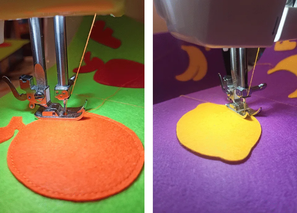 Detalles de costura del proceso de creación de un feltybook